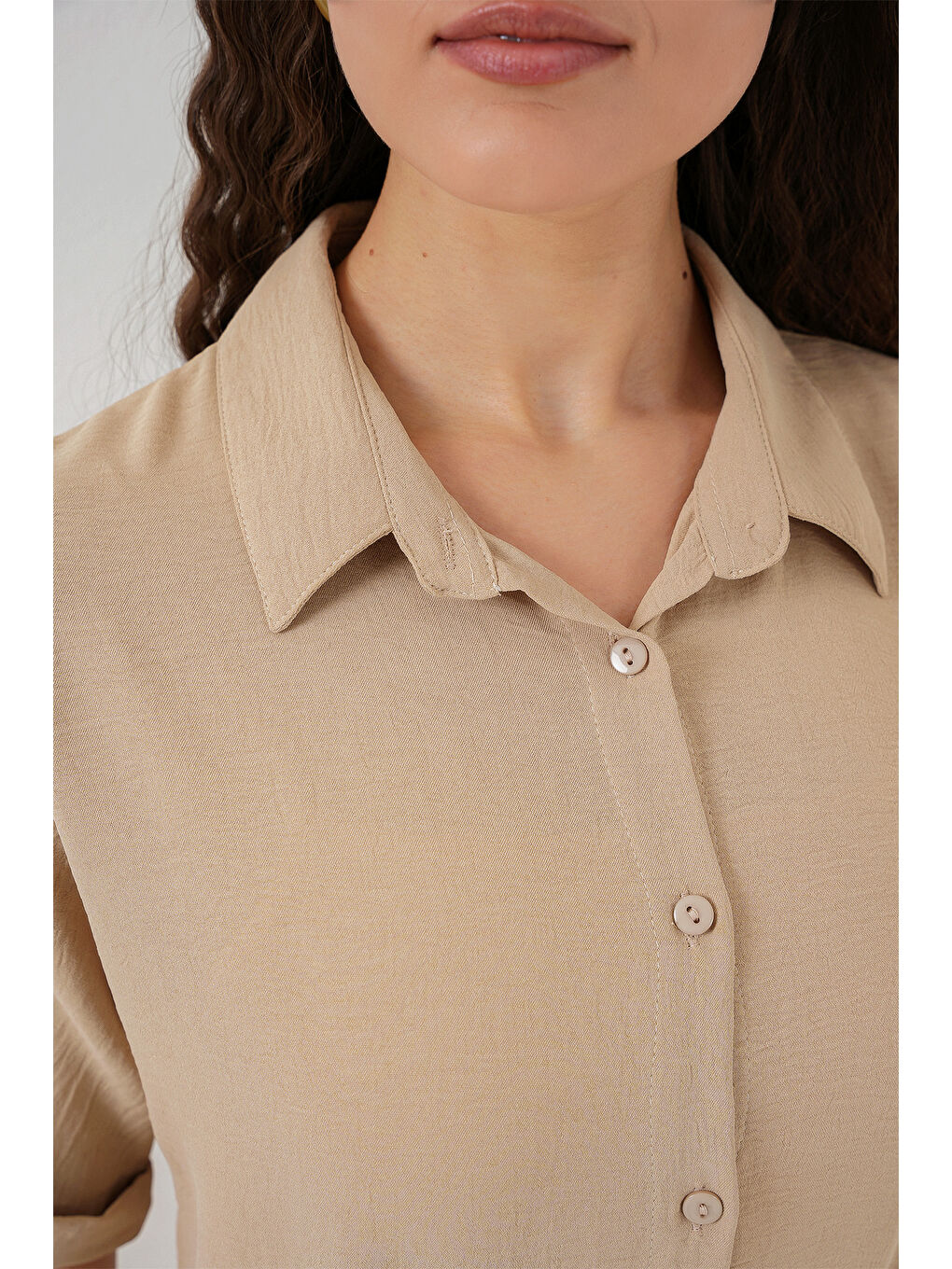 Kadın Kısa Kol Elbise 2214 - Bej-4