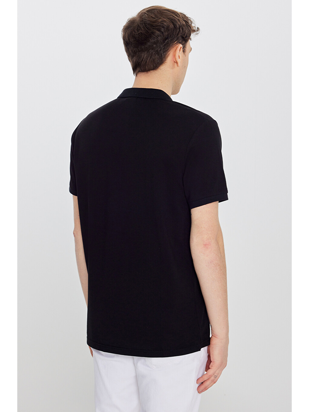 Erkek Siyah-Siyah Pamuklu Comfort Fit Rahat Kesim Polo Yaka Cepli Tişört-6