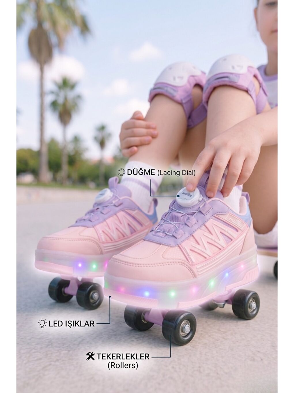 Pembe SKATE Çocuk Işıklı Patenli Tekerlekli Sneaker Spor Ayakkabı-1