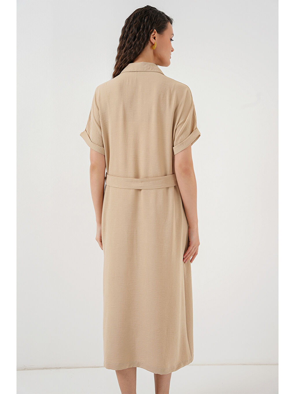 Kadın Kısa Kol Elbise 2214 - Bej-5