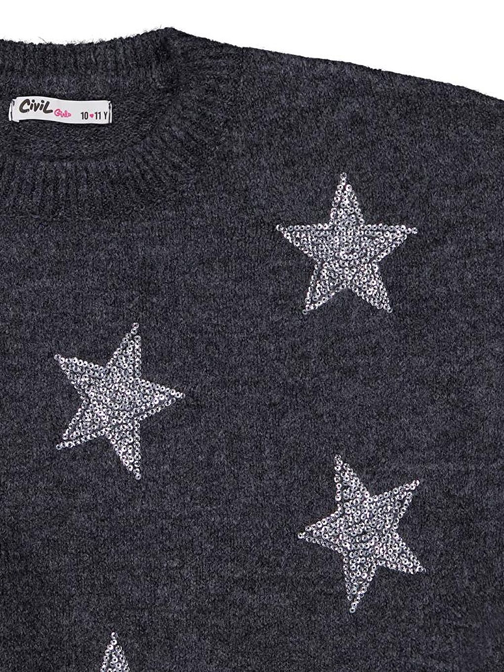 Antrasit Girls Yıldız Taş Baskılı 10-13 Yaş Kazak - Gri 13-14 Yaş-1