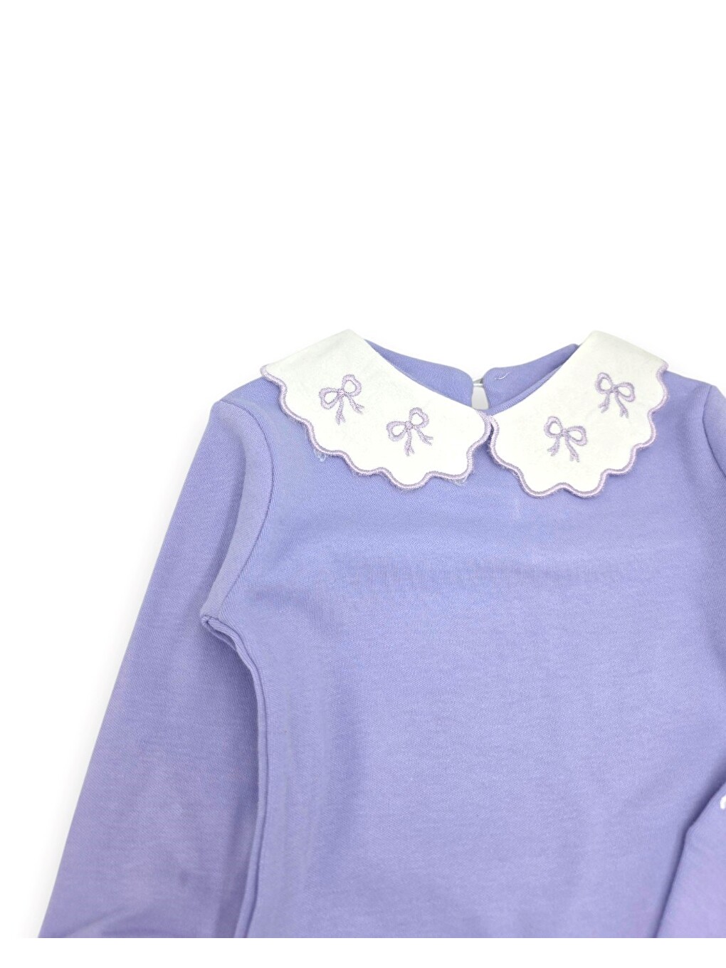 Lila Kız Bebek Mevsimlik Fiyonk Baskılı Bebe Yakalı 9-12-18-24 Aylık Dar Kalıplı 2'li Alt Üst Bebek Takım-1
