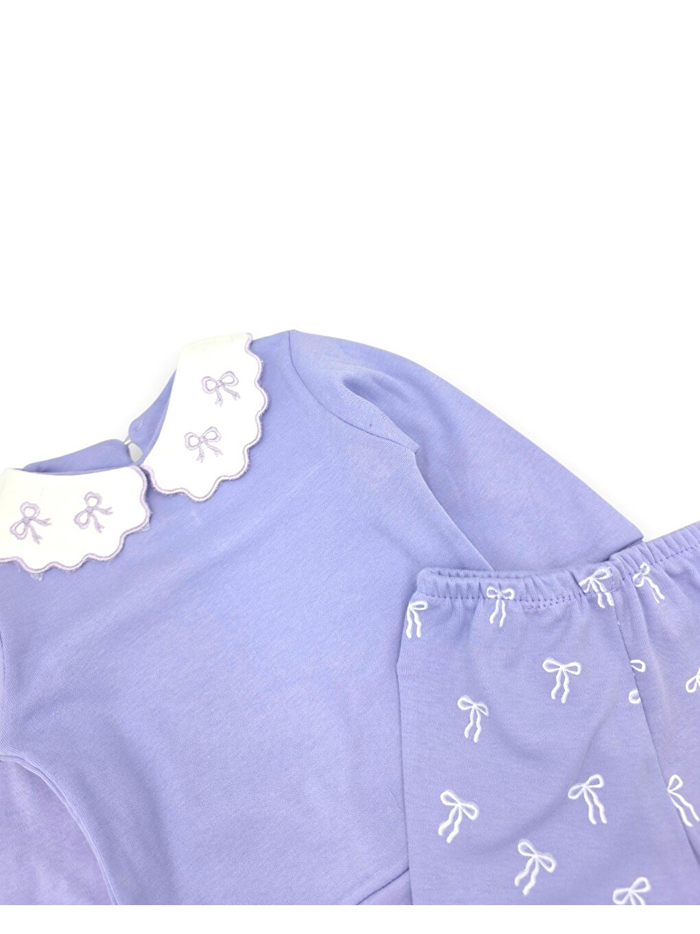 Lila Kız Bebek Mevsimlik Fiyonk Baskılı Bebe Yakalı 9-12-18-24 Aylık Dar Kalıplı 2'li Alt Üst Bebek Takım-2