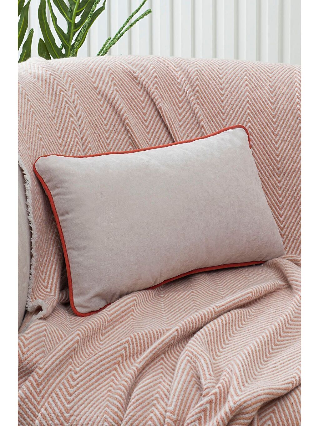 Renk Seçenekli Turuncu Biyeli Açık Gri Kırlent Kılıfı Dekoratif Düz Sade Punch Panoroma Panbiy-1