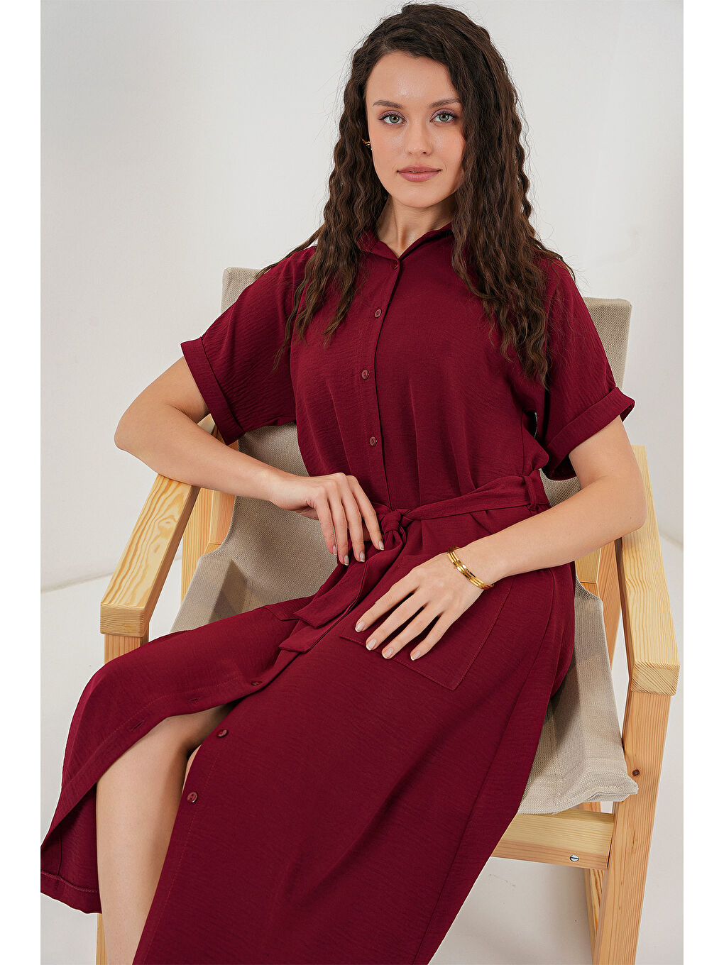 Kadın Kısa Kol Elbise 2214 - Bordo