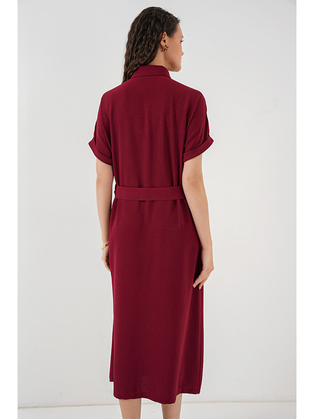 Kadın Kısa Kol Elbise 2214 - Bordo-5
