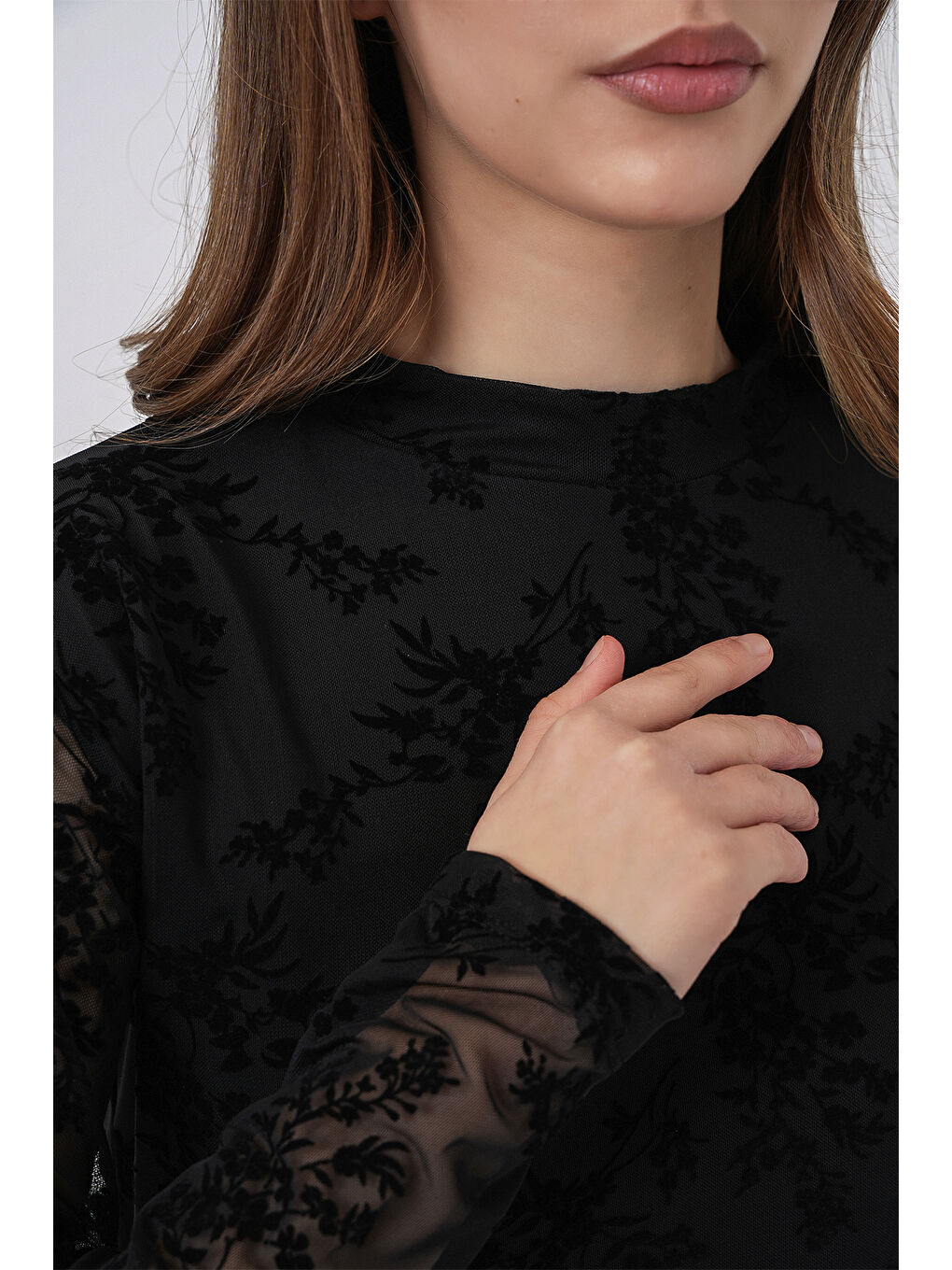 Kadın Desenli Uzun Kol Bluz 983 - Siyah-4