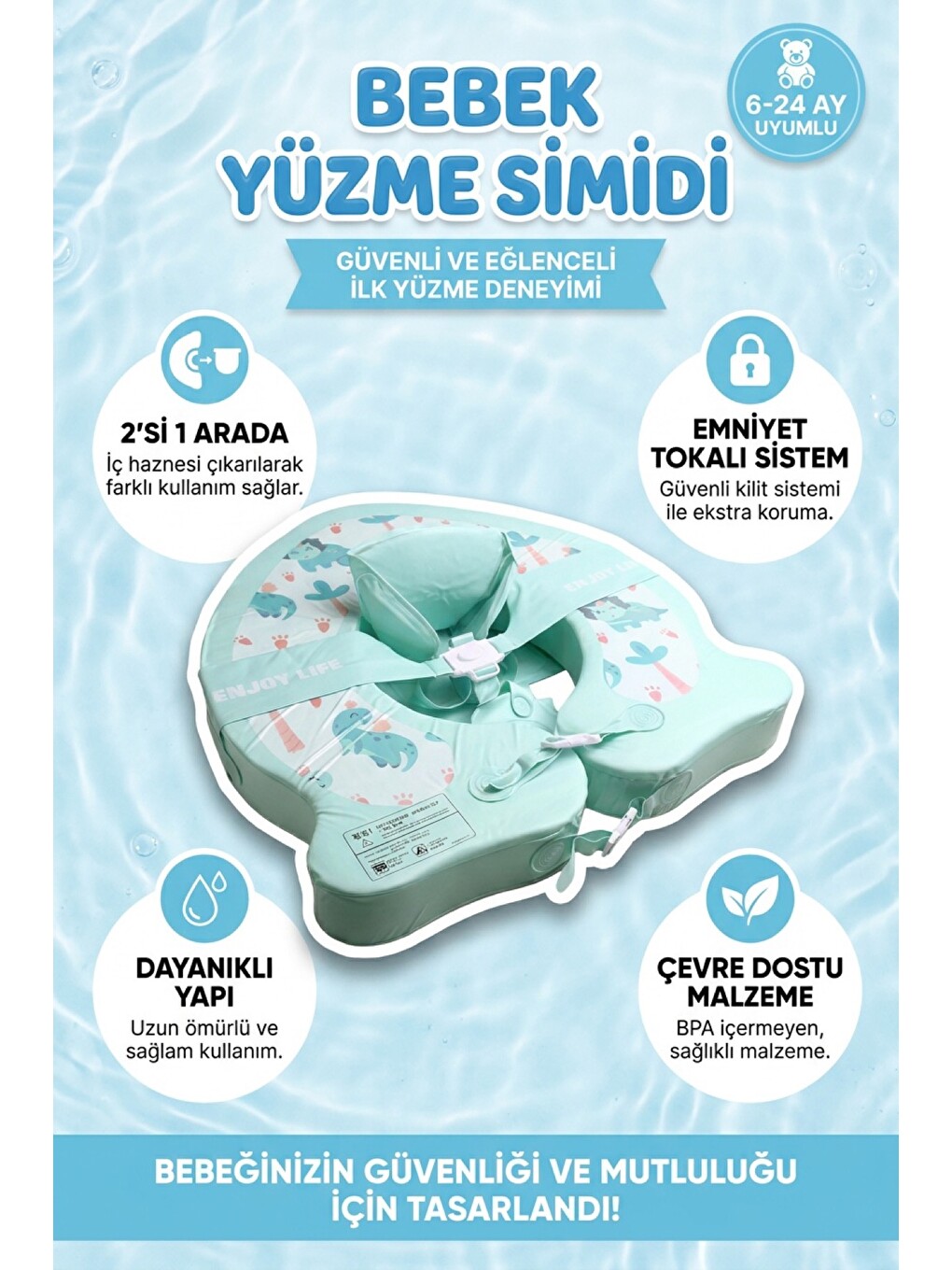 Karışık 2'si 1 Arada Büyüyen Çocuk Yüzme Simidi Dinozor Temalı Çıkarılabilir İç Oturaklı Süngerli Pompasız 0