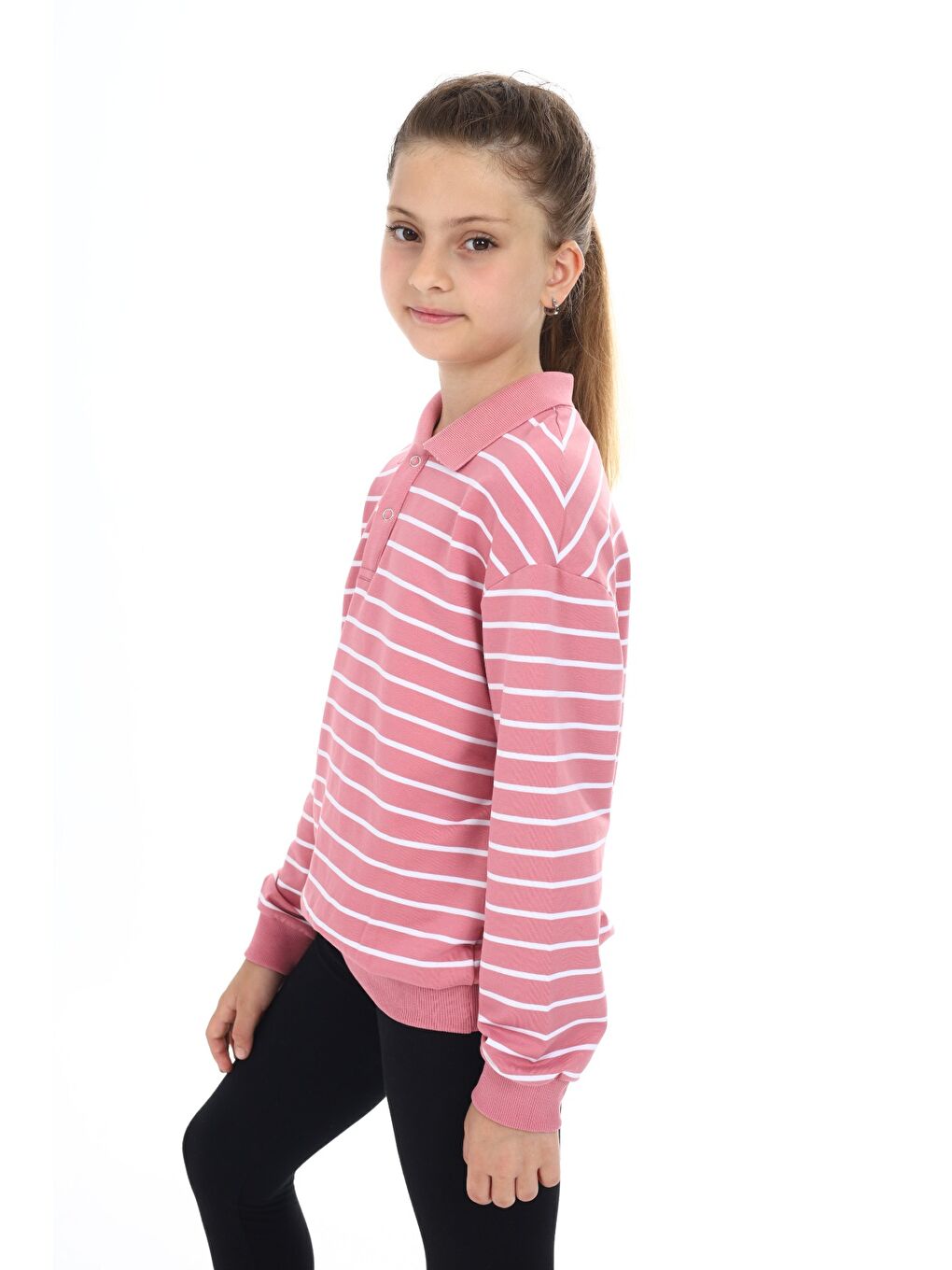 Pembe Kız Çocuk Çizgili Sweatshirt-3