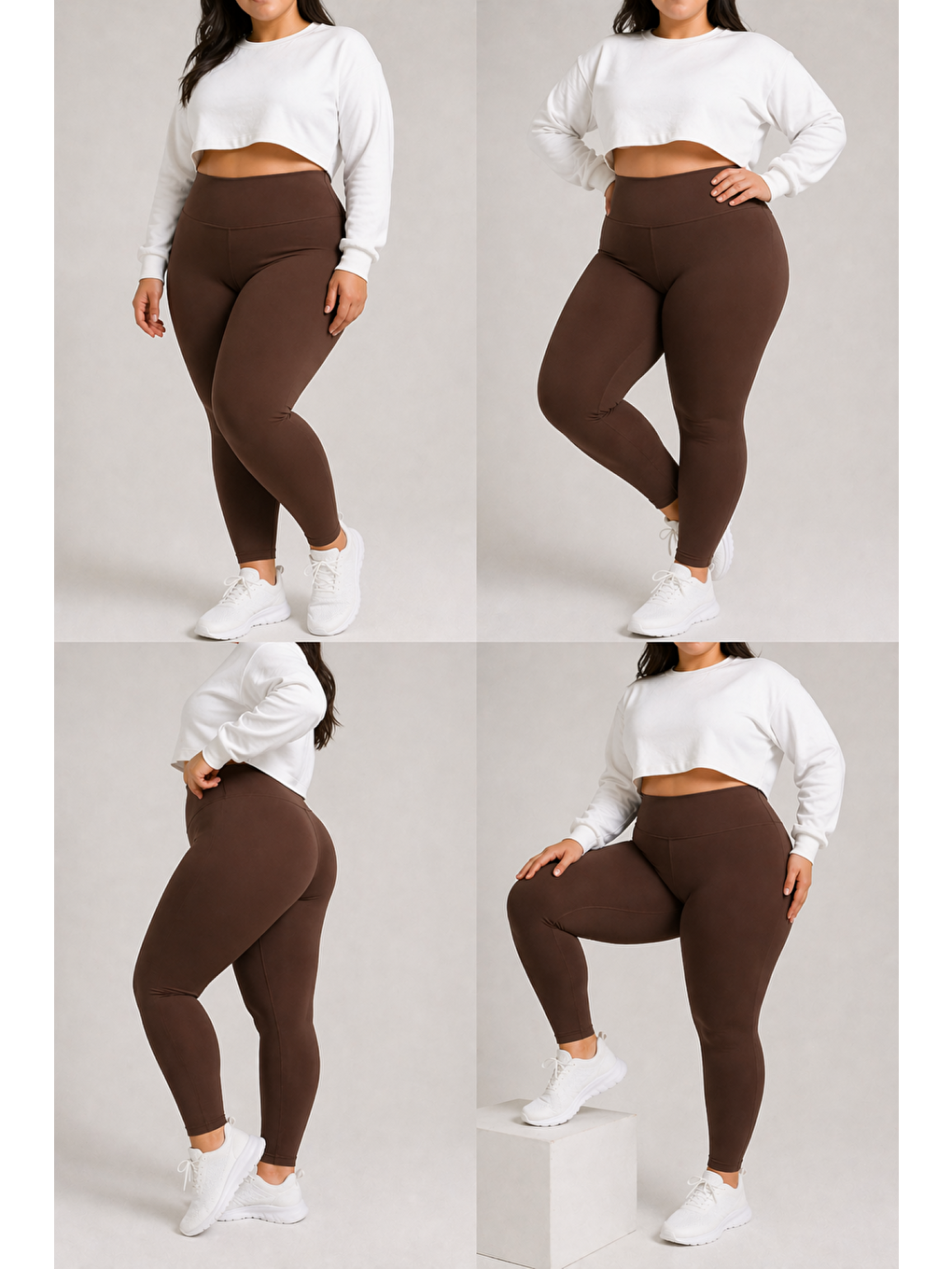 Kahverengi Kadın Ekstra Yüksek Bel Büyük Beden Dalgıç Kumaş Esnek Spor Rahat Günlük Battal Tayt-1