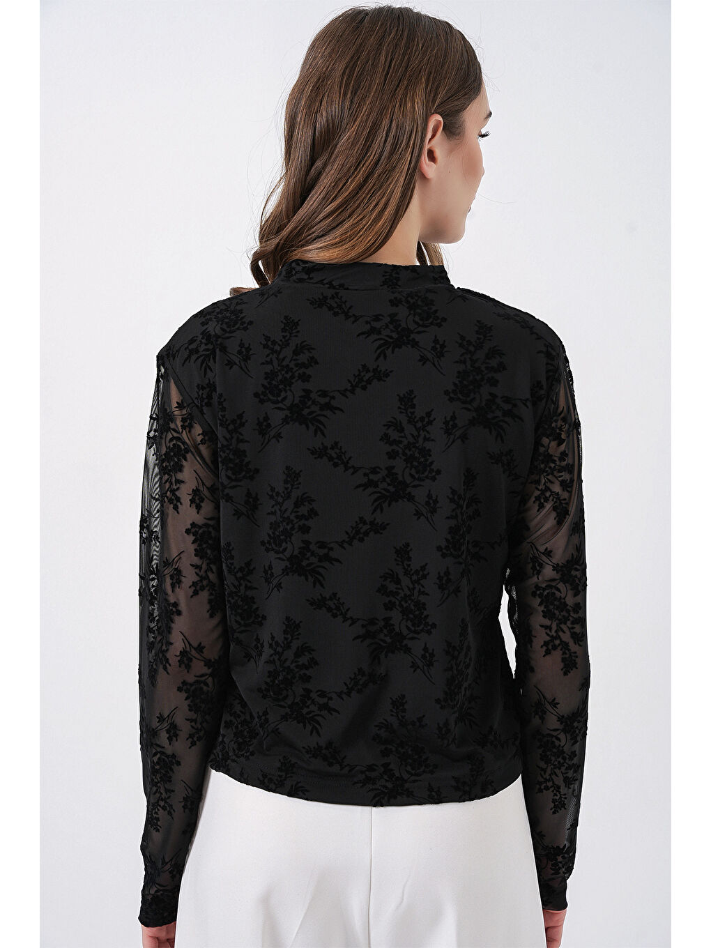 Kadın Desenli Uzun Kol Bluz 983 - Siyah-5