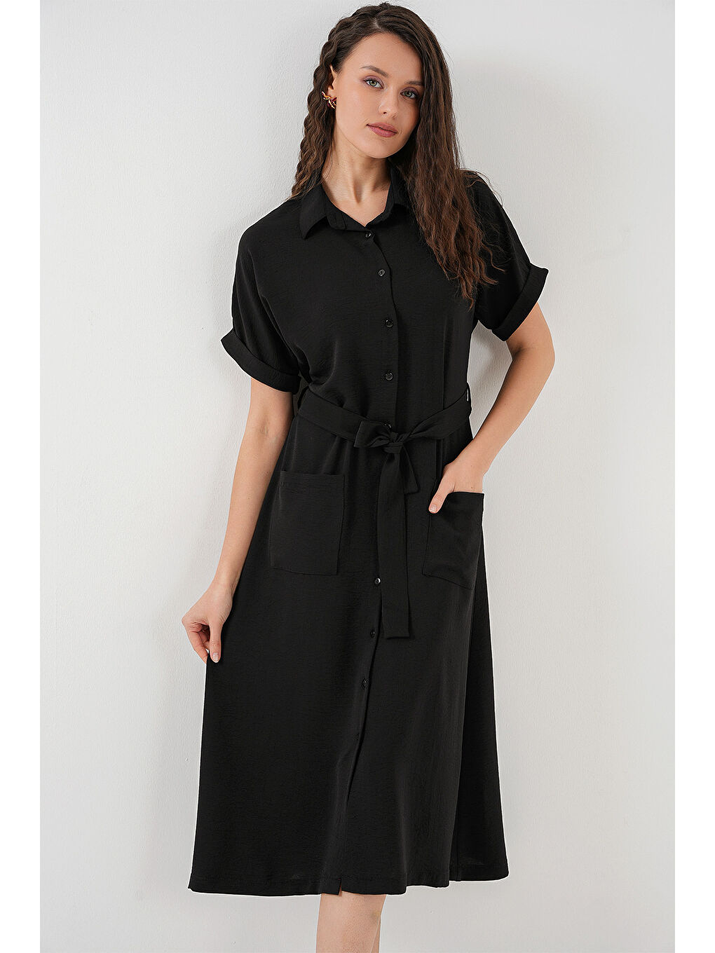 Kadın Kısa Kol Elbise 2214 - Siyah