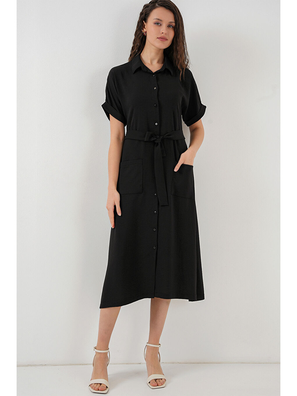 Kadın Kısa Kol Elbise 2214 - Siyah-1