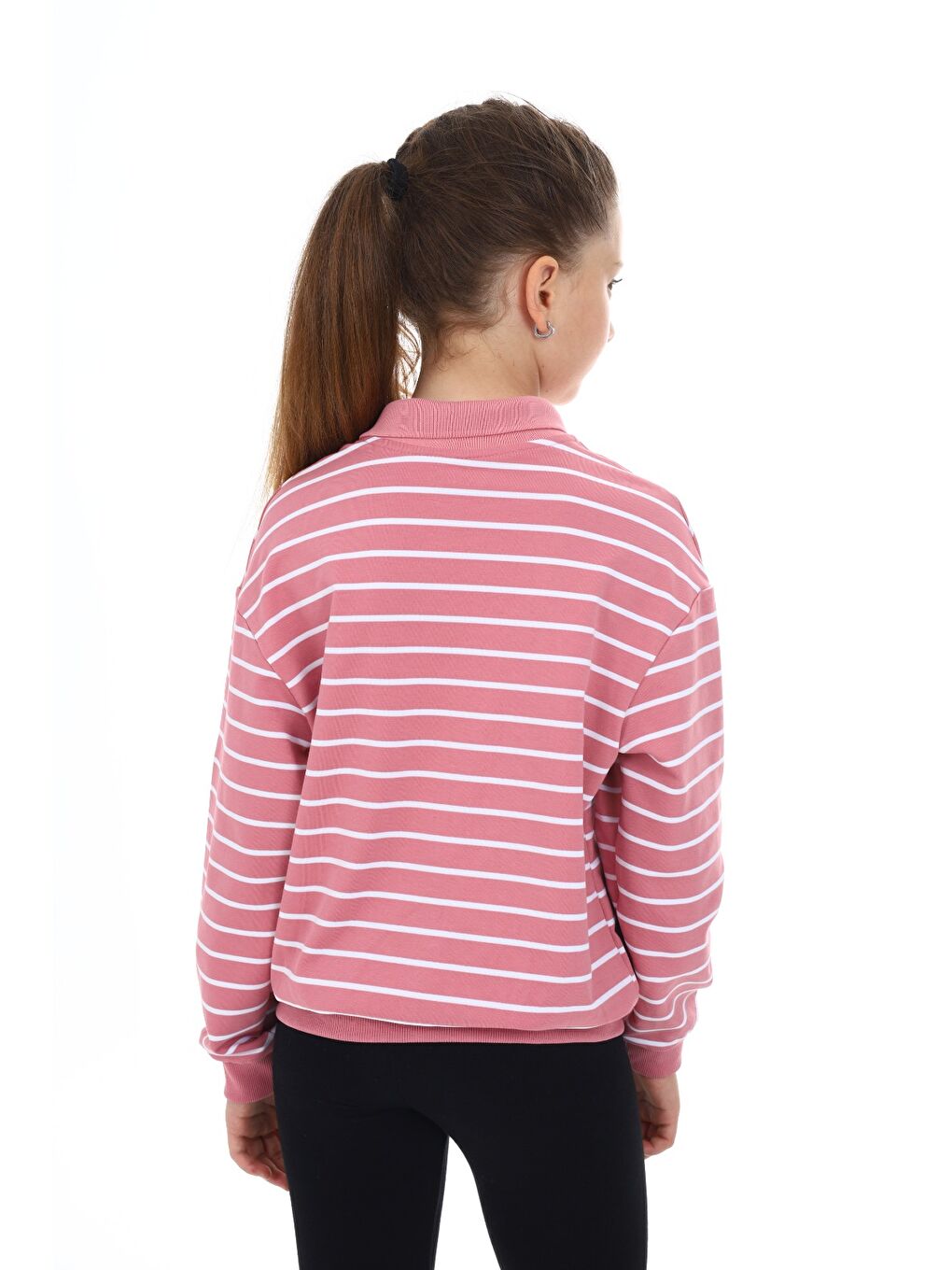 Pembe Kız Çocuk Çizgili Sweatshirt-4