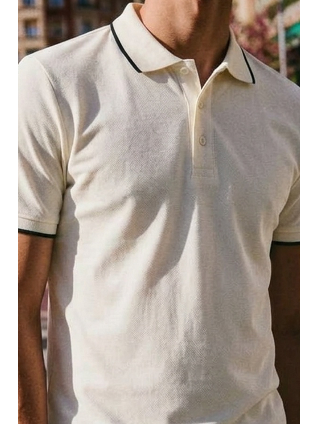 Erkek Düğmeli Fashion Beyaz Polo Yaka Tişört-4