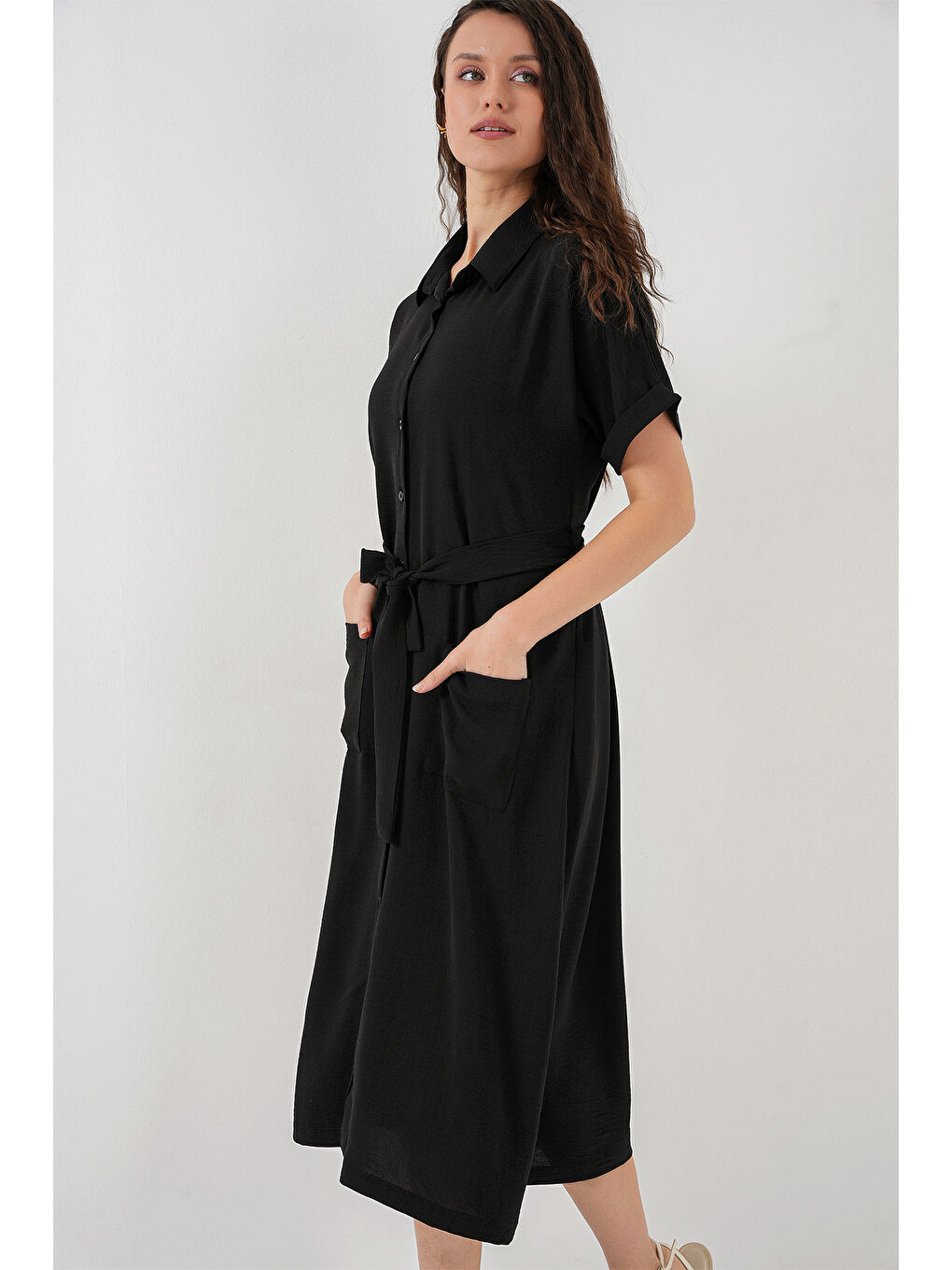 Kadın Kısa Kol Elbise 2214 - Siyah-2