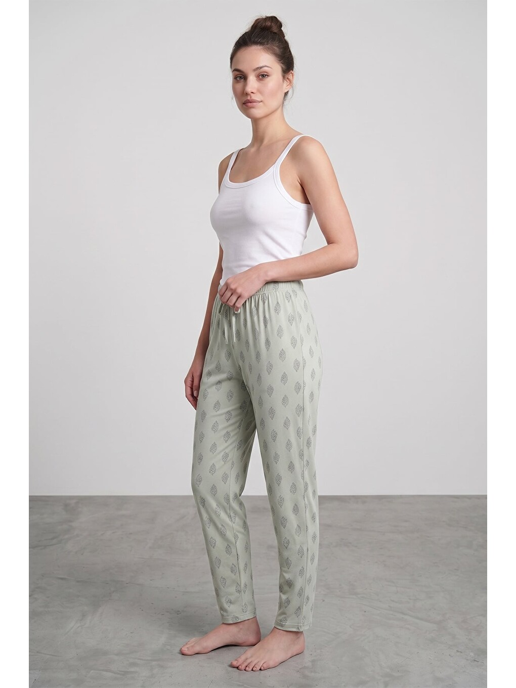 Turkuaz Ekose Desenli Beli Lastikli Pijama Altı-1