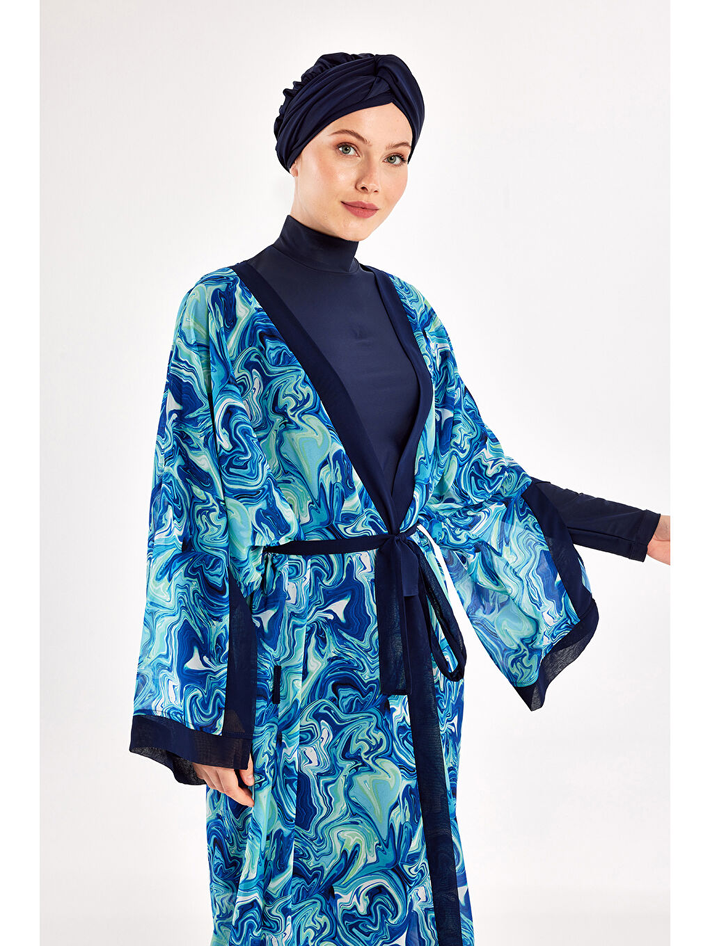 UV Korumalı Mayo Üzerine Tek Pareo Kimono 1714 Mavi-2