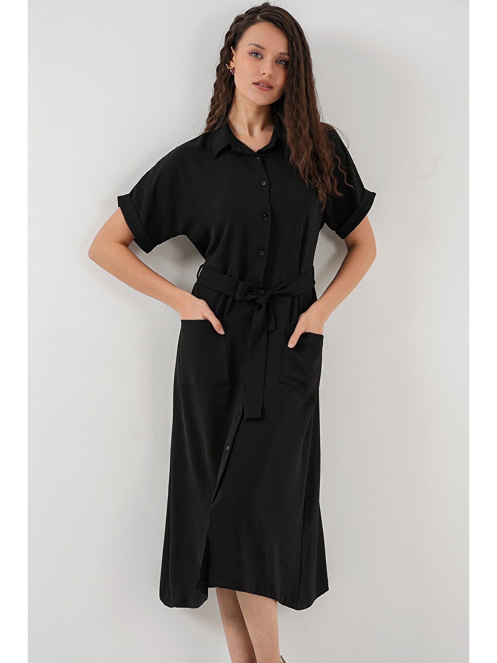 Kadın Kısa Kol Elbise 2214 - Siyah-3