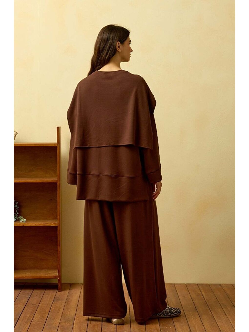 Kahverengi Acı Kahve Bağlamalı Pantolon Takım-2