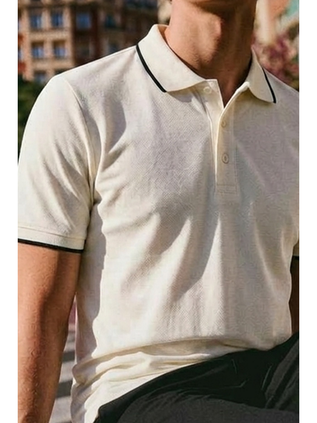 Erkek Düğmeli Fashion Beyaz Polo Yaka Tişört-5