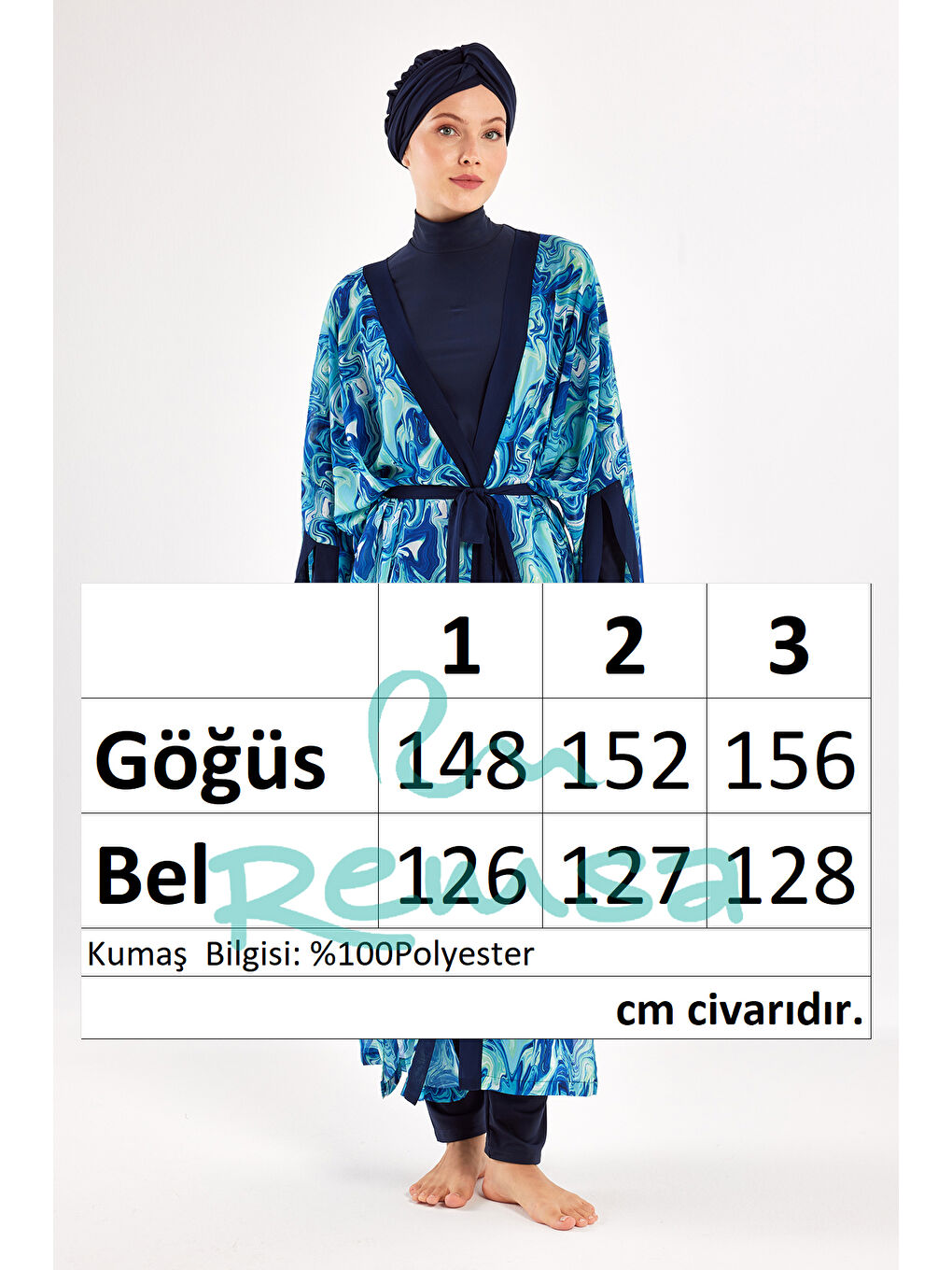 UV Korumalı Mayo Üzerine Tek Pareo Kimono 1714 Mavi-3