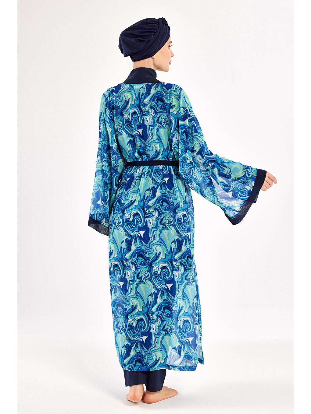 UV Korumalı Mayo Üzerine Tek Pareo Kimono 1714 Mavi-4