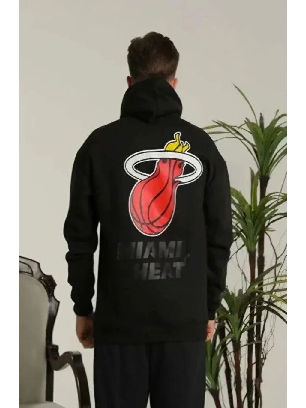 Unisex Kapüşonlu Baskılı Sweetshirt - Siyah