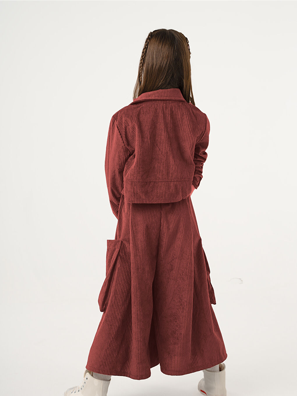 Kız Çocuk Bordo Kadife Kali Pantolon Gömlek Takım-2