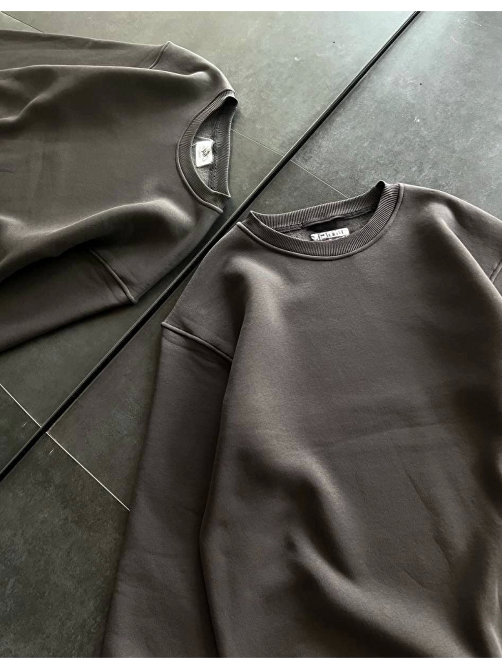 Gri Kışlık Bisiklet Yaka Üç İplik Basic Sweatshirt - Füme-1