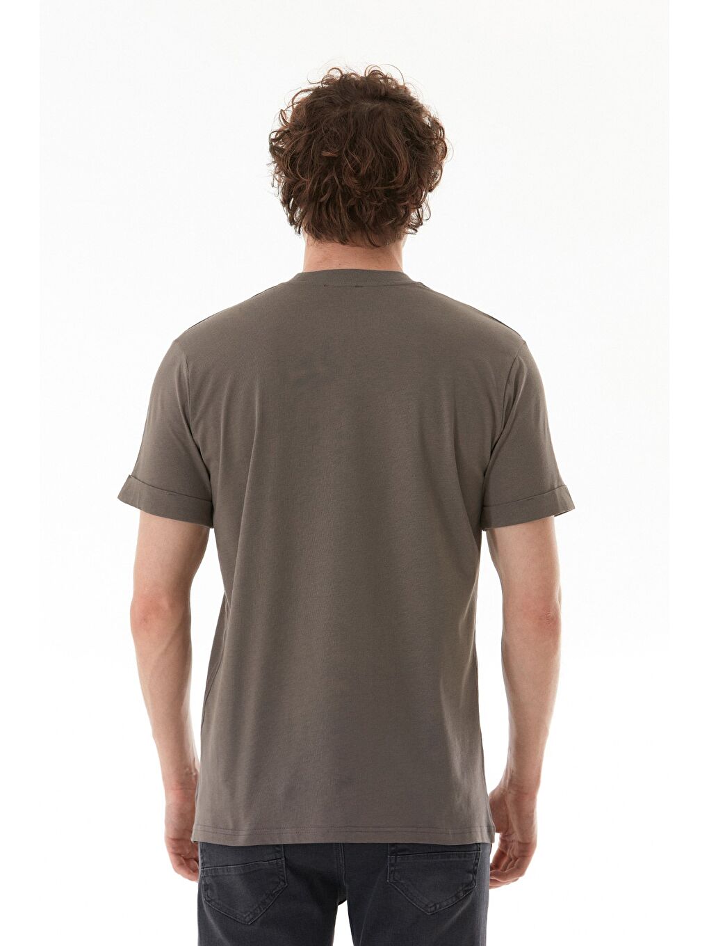 Antrasit Astronot Baskılı Bisiklet Yaka Tişört-2