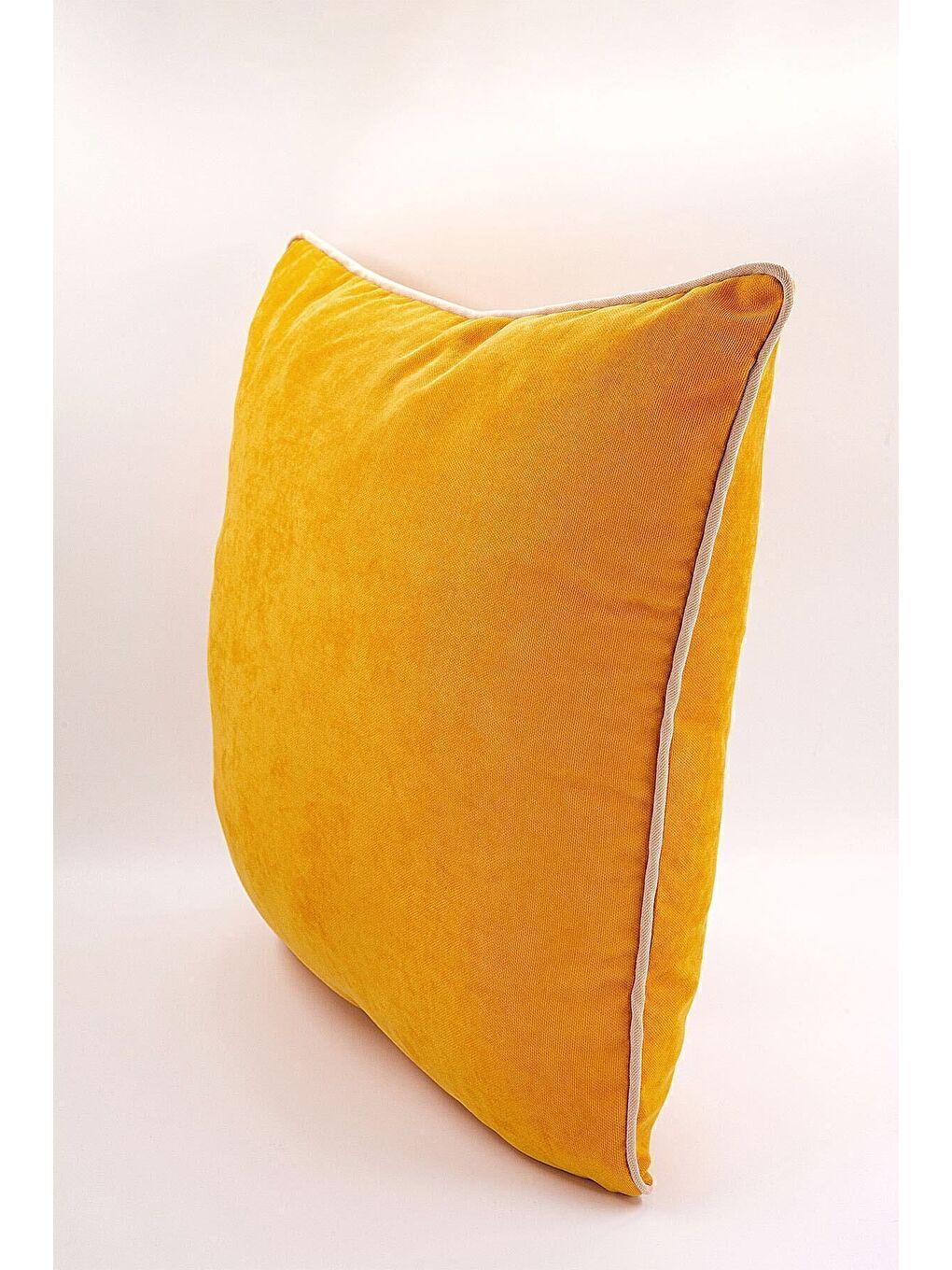 Renk Seçenekli Krem Biyeli Sarı Kırlent Kılıfı Dekoratif Düz Sade Punch Panoroma Panbiy-2