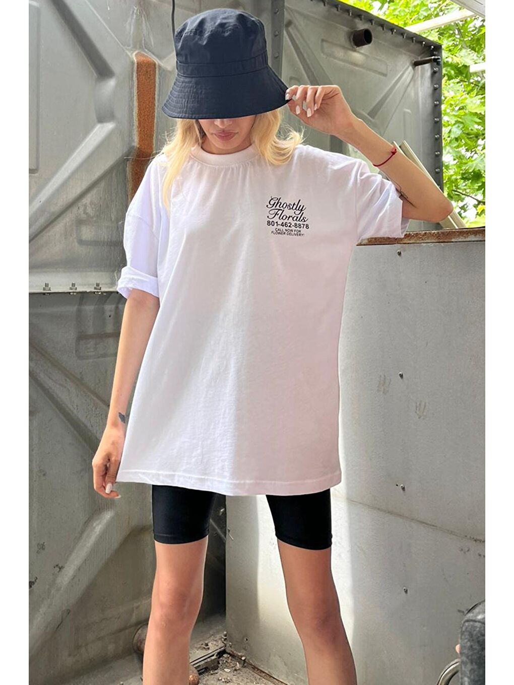 Beyaz Baskılı Oversize Tişört Mg1513-5