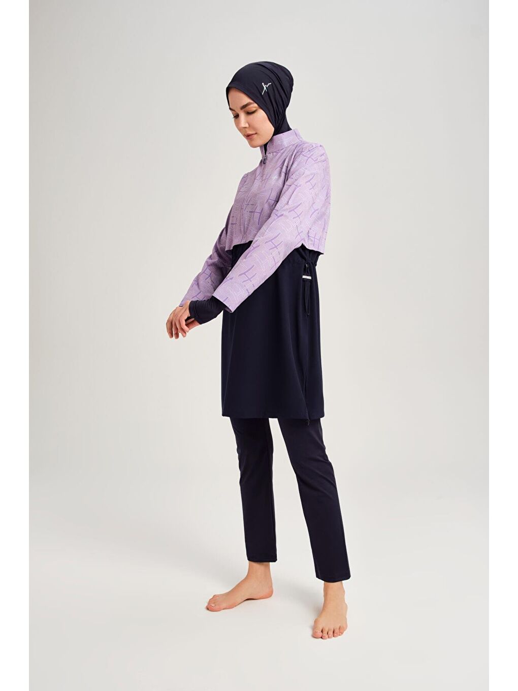 Esila Monogram Desenli Lila 5 Parça Tam Tesettür Mayo Takımı 2934-2