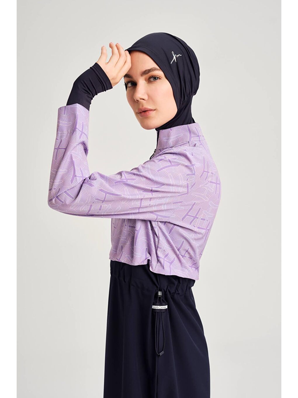 Esila Monogram Desenli Lila 5 Parça Tam Tesettür Mayo Takımı 2934-3