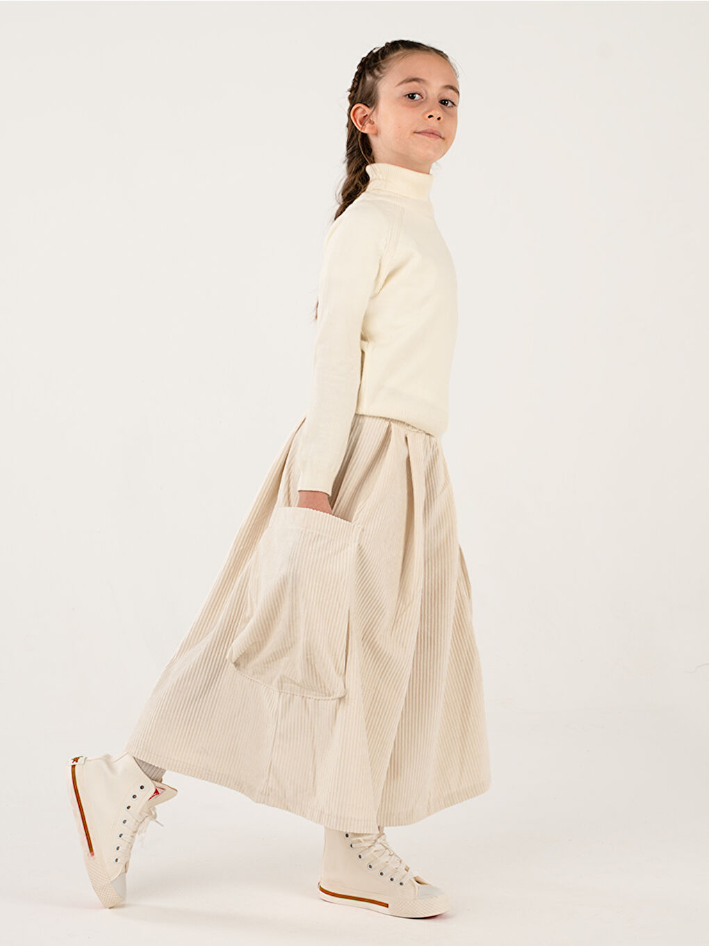 Kız Çocuk Ekru Kadife Kali Pantolon Gömlek Takım-4