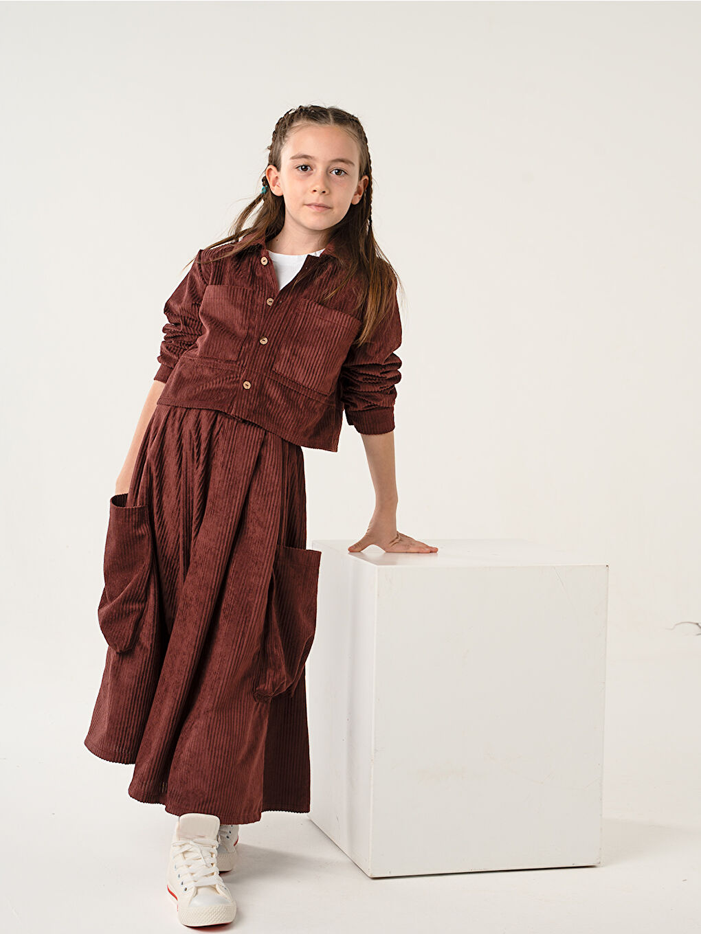 Kız Çocuk Bordo Kadife Kali Pantolon Gömlek Takım-4