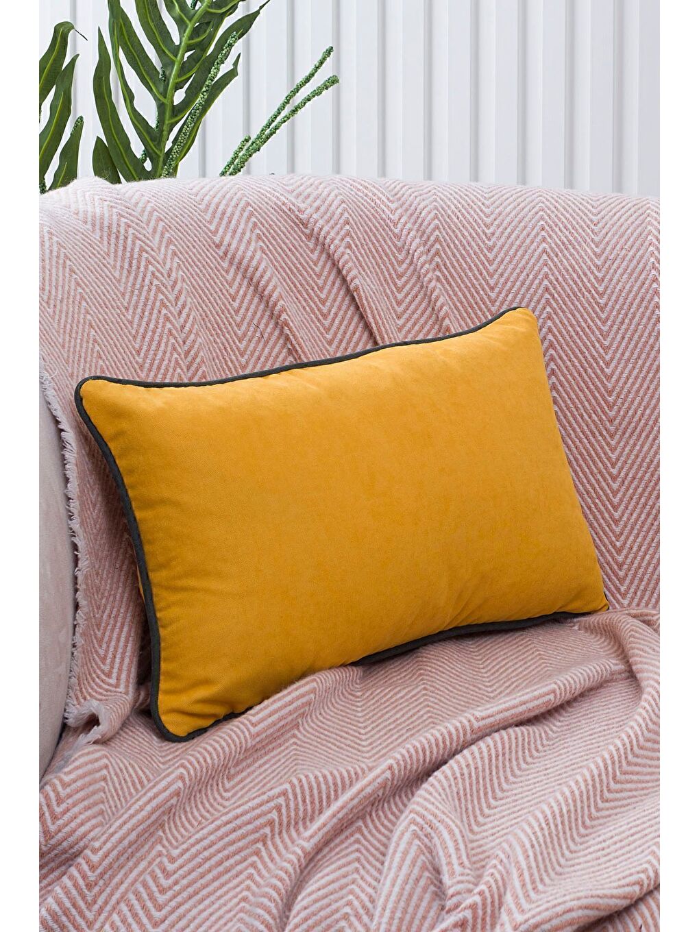 Renk Seçenekli Yeşil Biyeli Sarı Kırlent Kılıfı Dekoratif Düz Sade Punch Panoroma Panbiy