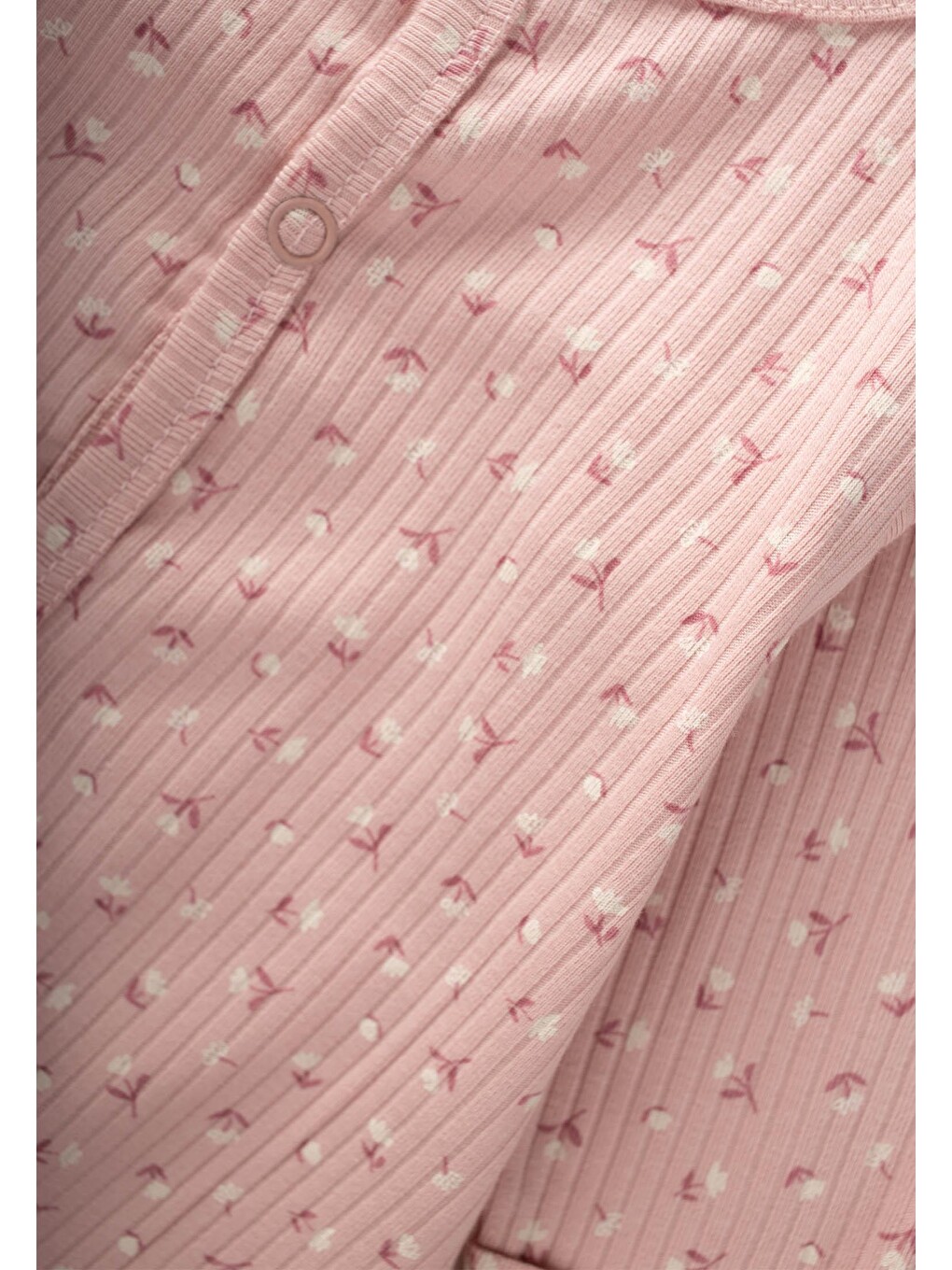 Pembe Ayaklı Kendinden Eldivenli Desenli Tulum 0-9 Ay Çıtır Çiçek Desen-2