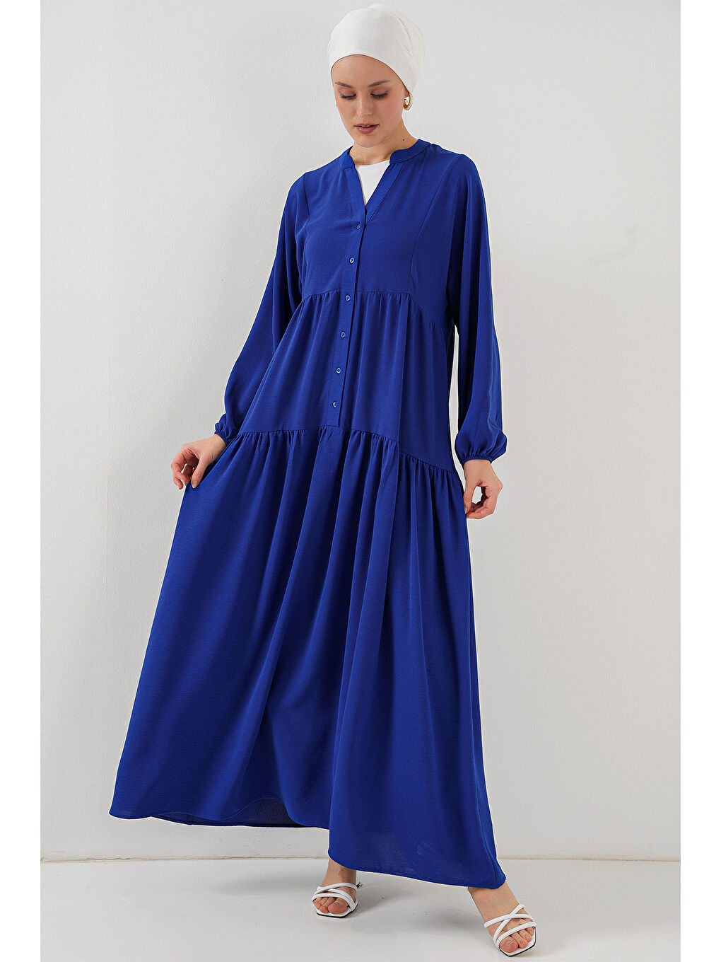 Mavi 2527 Kadın Uzun Tesettür Elbise - Saks