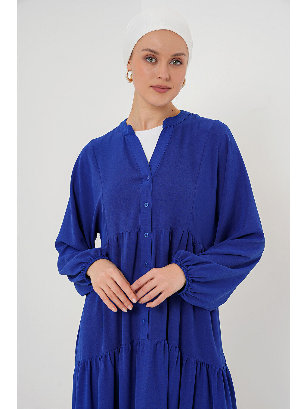 Mavi 2527 Kadın Uzun Tesettür Elbise - Saks-1