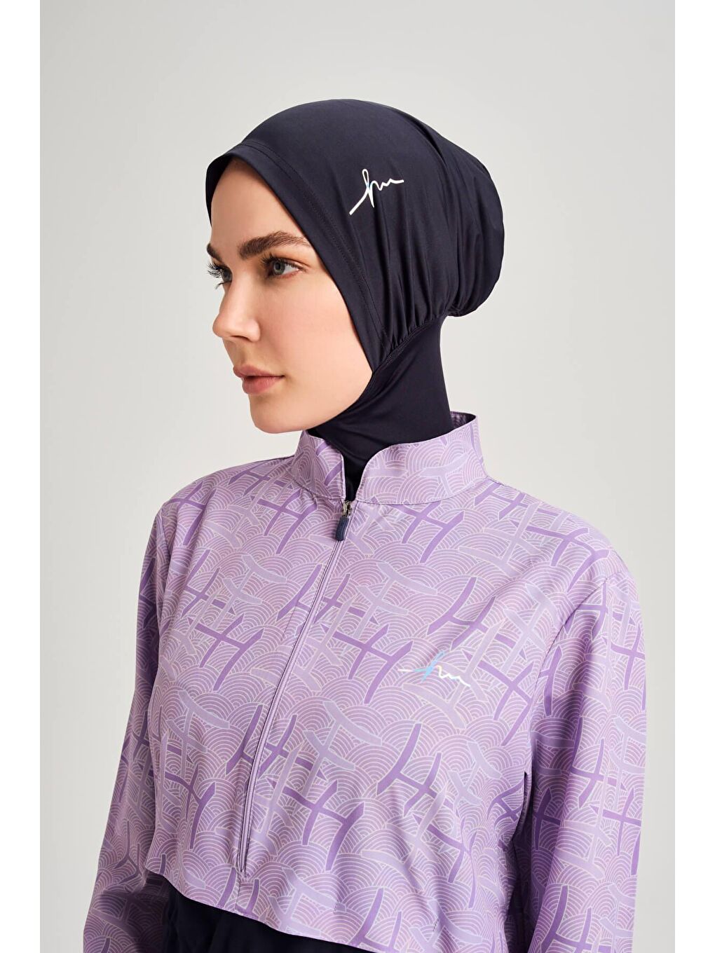 Esila Monogram Desenli Lila 5 Parça Tam Tesettür Mayo Takımı 2934-8