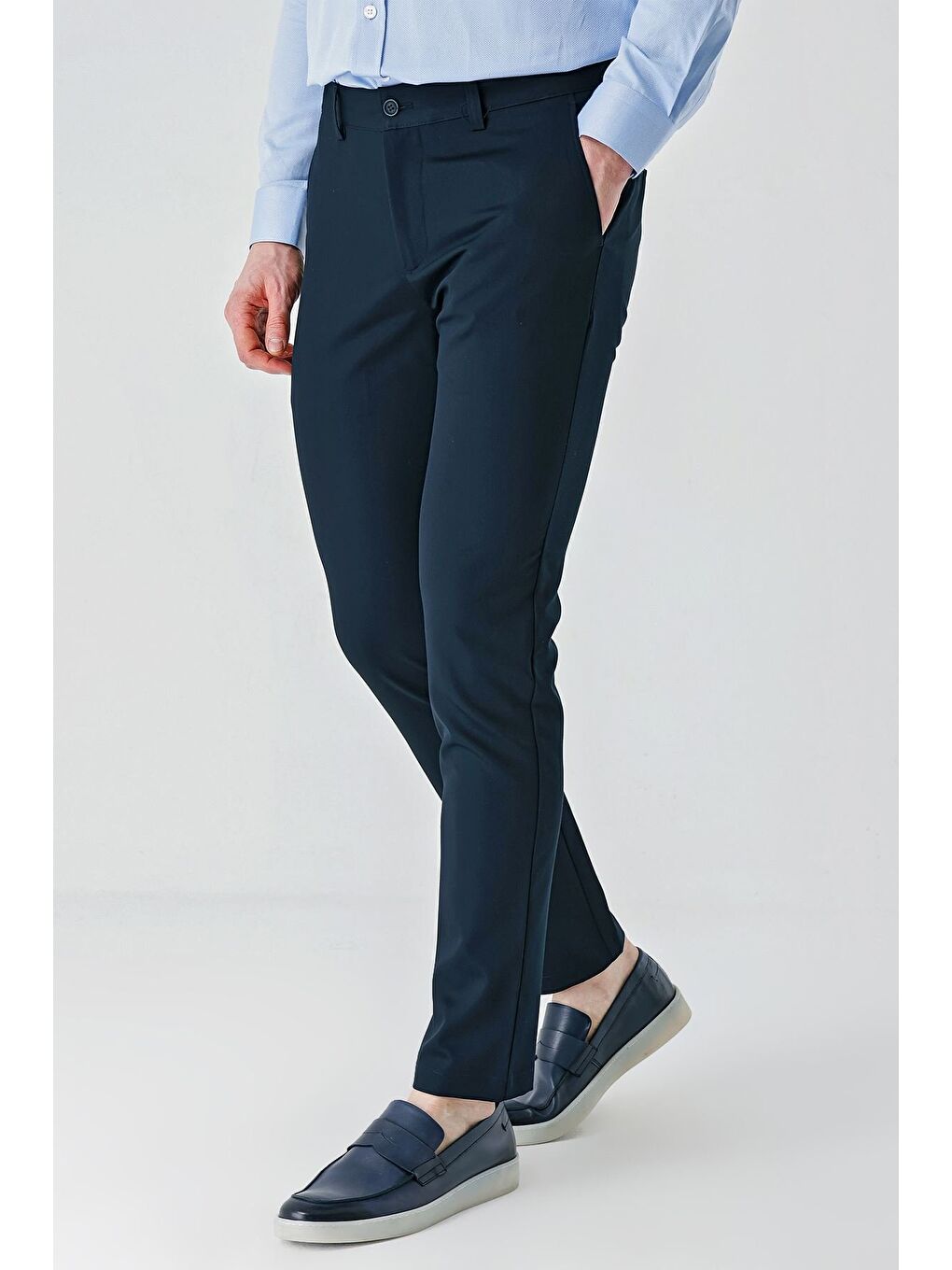 Koyu Lacivert Esnek Yandan Cepli Casual Slim Fit Chino Pantolon 1003240113