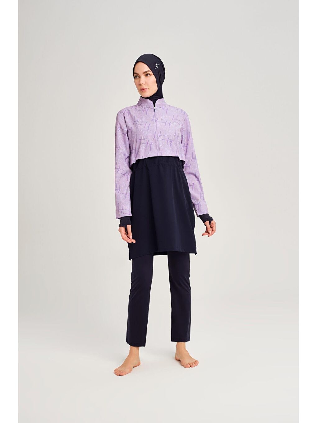 Esila Monogram Desenli Lila 5 Parça Tam Tesettür Mayo Takımı 2934-9