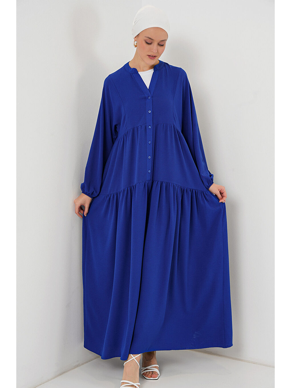 Mavi 2527 Kadın Uzun Tesettür Elbise - Saks-2
