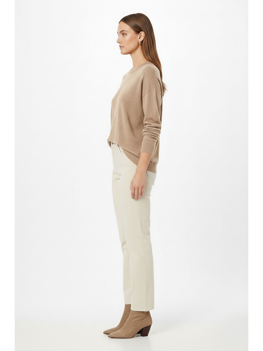 Ekstra Oversize Düşük Kol Basic Bej Rengi İnce Triko-1