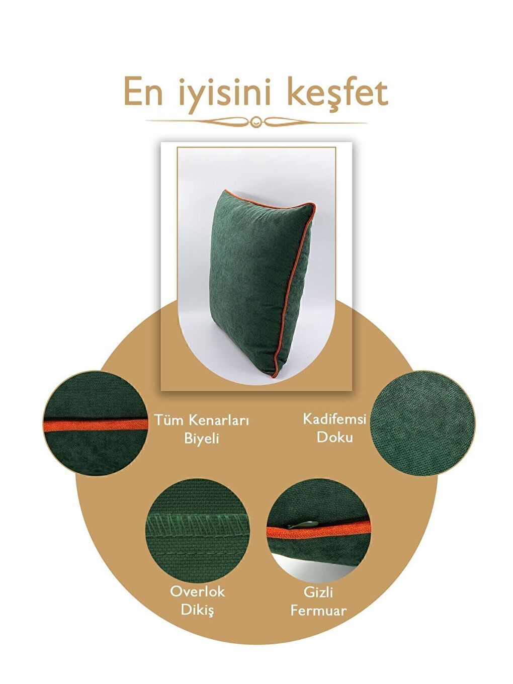 Haki Renk Seçenekli Turuncu Biyeli Yeşil Kırlent Kılıfı Dekoratif Düz Sade Punch Panoroma Panbiy-3