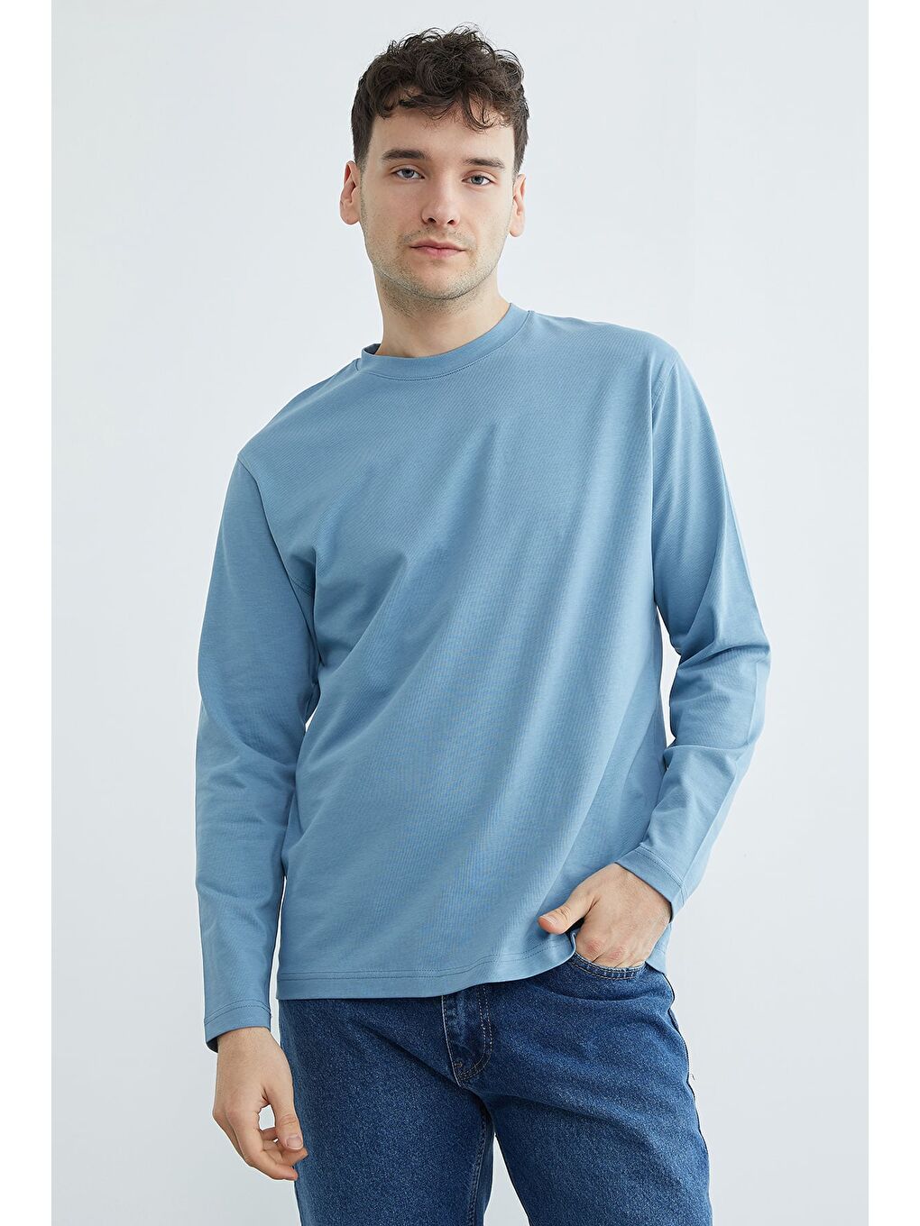 Mavi Basic Bisiklet Yaka Sweatshirt