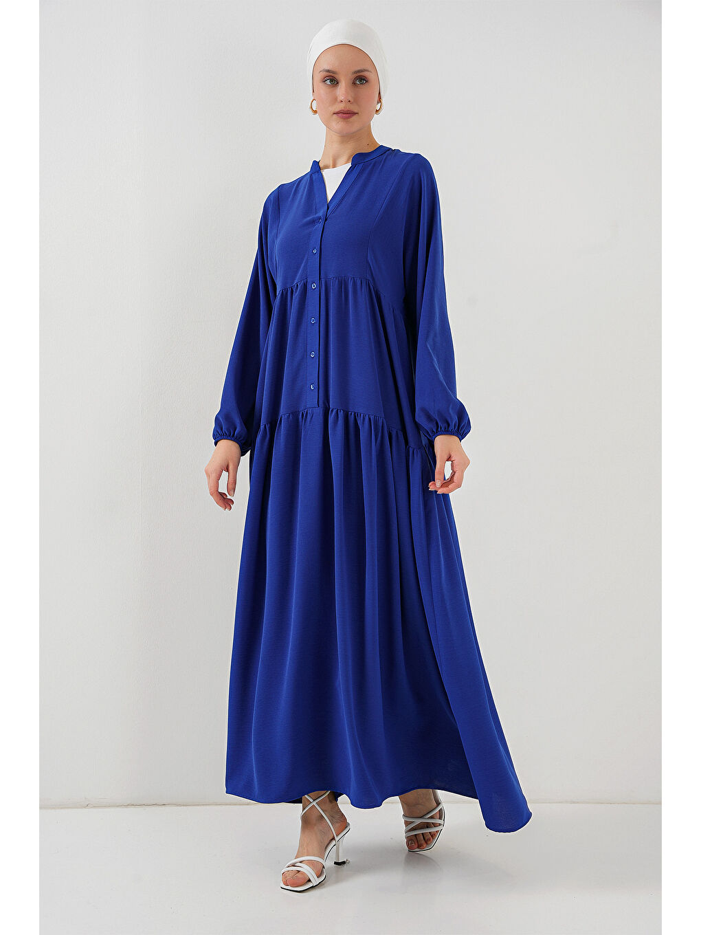 Mavi 2527 Kadın Uzun Tesettür Elbise - Saks-3