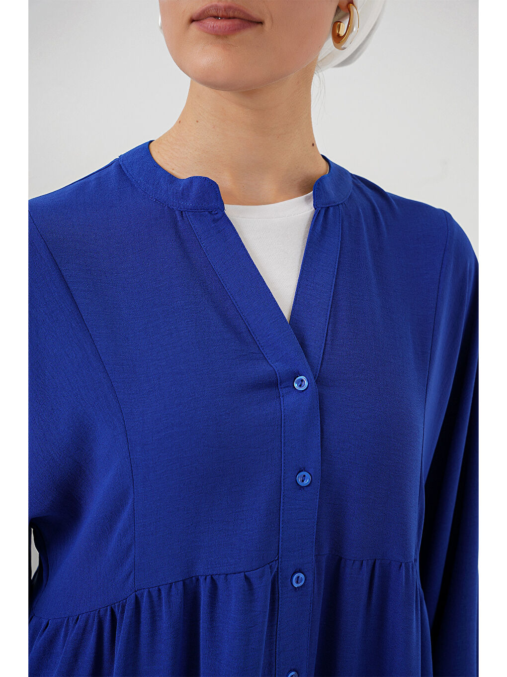 Mavi 2527 Kadın Uzun Tesettür Elbise - Saks-4